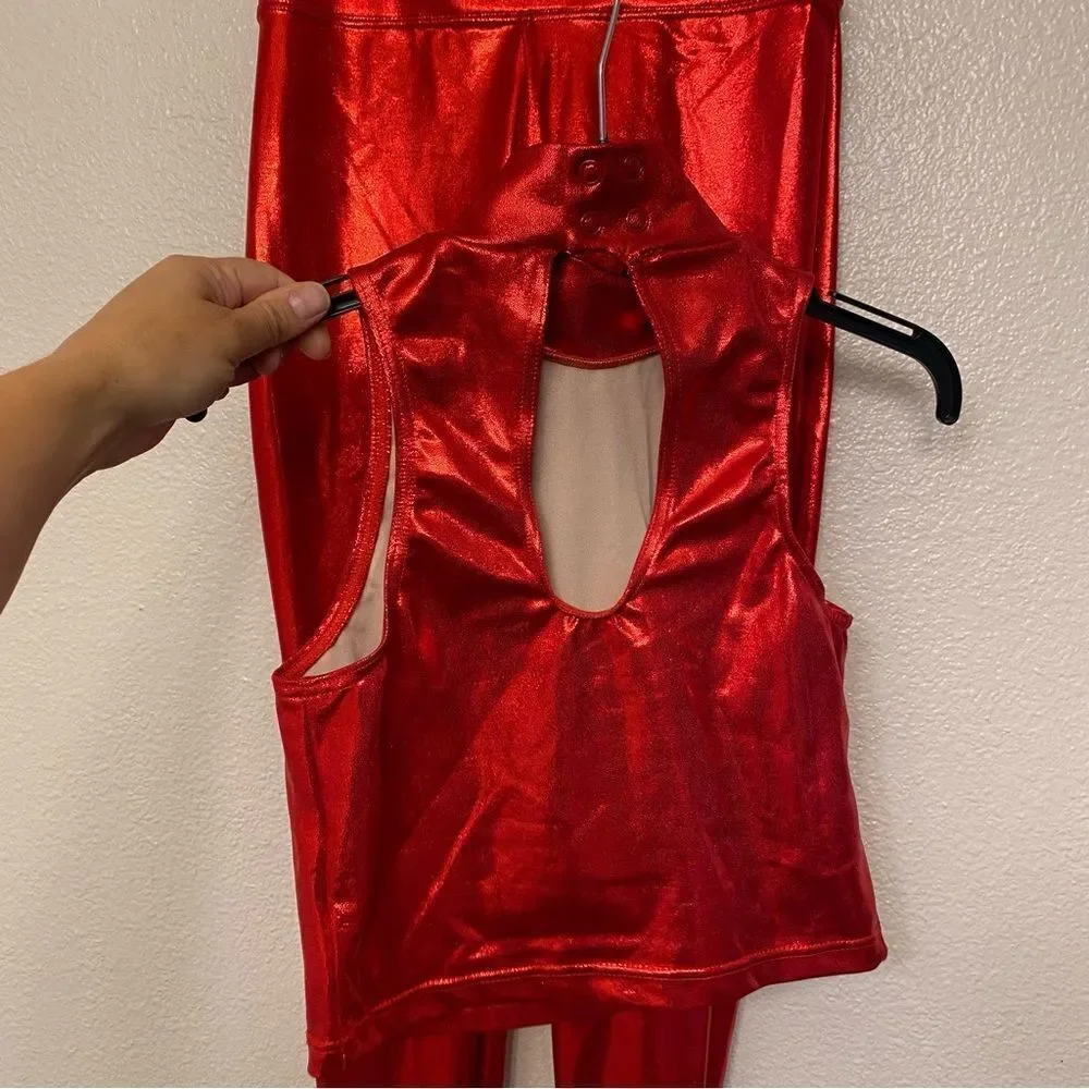 WEISSMAN Balera Dance Costume 2 piece red Cropped Metallic pants 14826 ML9756 SA